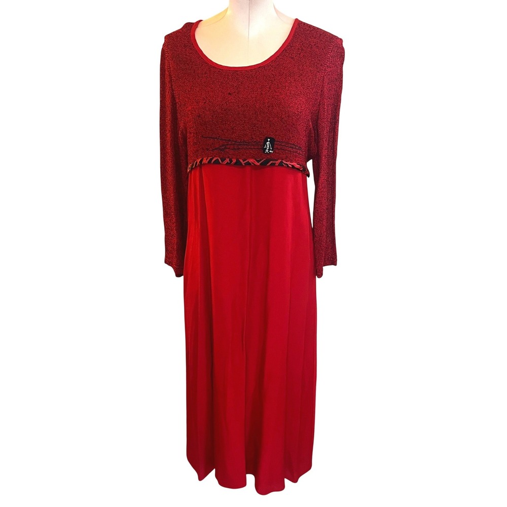 Kd Spring Red Mixed Media Knit Bodice Tie Back Maxi Dress Size‎ M Artsy Lagen